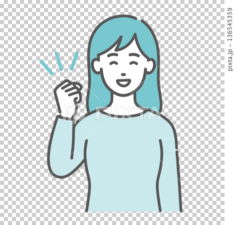 ガッツポーズをする・応援する若い女性のイラスト(笑顔・上半身) ガッツポーズをする・応援する若い女性のイラスト(笑顔・上半身) 136545359