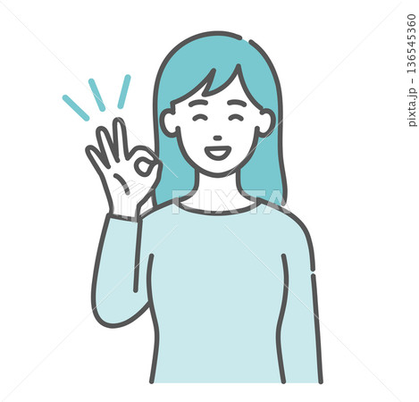 OKサインを出す・賛成する若い女性のイラスト（笑顔・上半身） 136545360