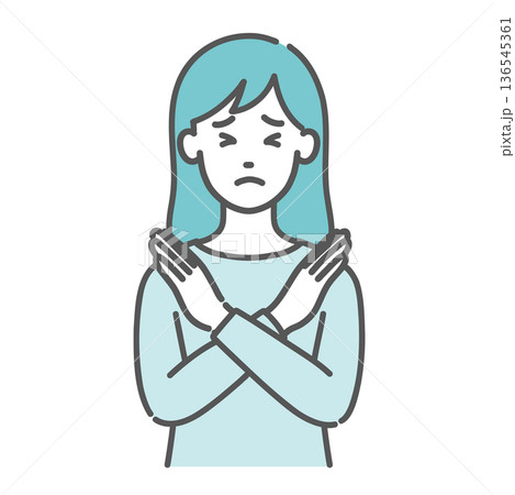 NGサインを出す・拒否する若い女性のイラスト（バツ印・上半身） 136545361