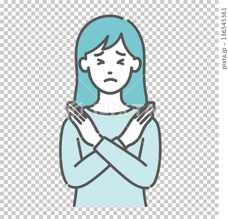 NGサインを出す・拒否する若い女性のイラスト（バツ印・上半身） 136545361