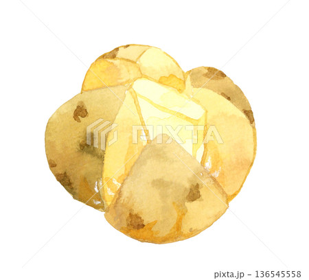 じゃがバター　料理・食べ物の手描き水彩イラスト素材 136545558