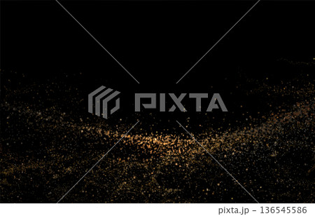 Abstract chaotic isolated arc of golden color, composed of small mosaic tiles 136545586