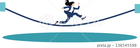 綱渡りをするビジネスウ―マンの 綱渡りをするビジネスウ―マンの 136545599