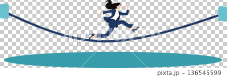 綱渡りをするビジネスウ―マンの 綱渡りをするビジネスウ―マンの 136545599