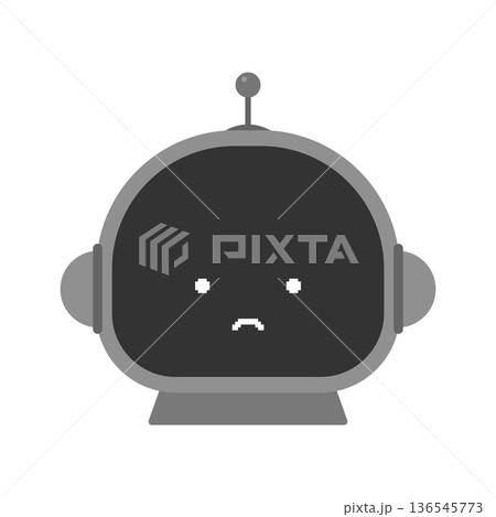 困った顔のロボットのイラスト- AIやデジタル製品の故障や分からない･回答できないトラブルのイメージ 136545773