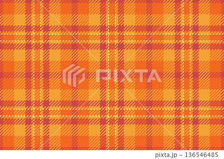 Free seamless check fabric, old vector texture plaid. Beautiful tartan textile pattern background in orange and red colors. 136546485