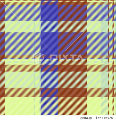 Structure texture seamless pattern, robe background vector textile. Twill fabric check tartan plaid in lime and orange colors. 136546520