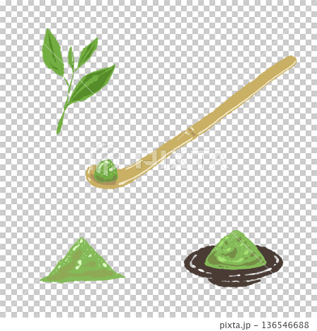 抹茶粉和茶勺插圖套裝 136546688