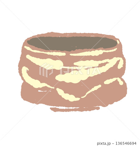 萩焼風の赤茶色の抹茶碗イラスト 136546694