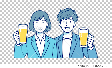 圖：一對男女在商務場合舉杯啤酒祝酒 136547028
