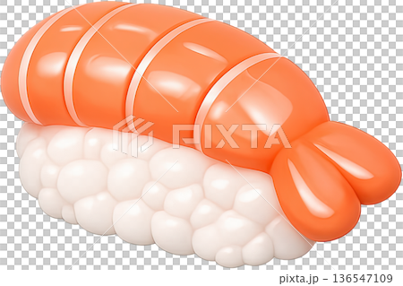 Toy Style Ebi Nigiri Sushi  Cute 3D Shrimp Nigiri Illustration (PNG) 136547109