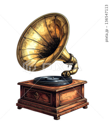 蓄音機のヴィンテージ風イラスト 136547113