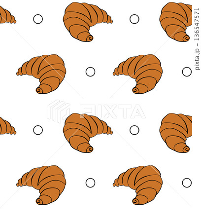 Cute croissant Cafe seamless pattern. hand drawn illustration. Vector graphic line ink colored art. for bakery branding, digital wallpaper, textiles and fun projects 136547571