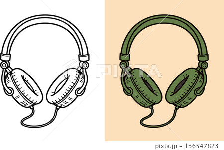 Stylish headphones with padded earcups and headband isolated Stylish headphones with padded earcups and headband isolated 136547823