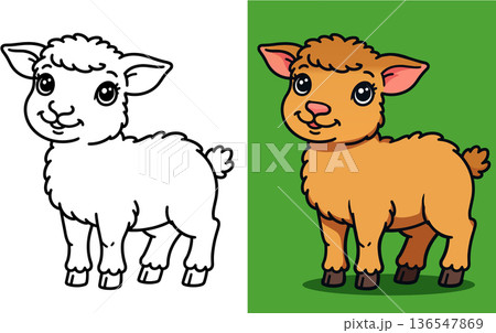 Cute little fluffy lamb cartoon character coloring page vector illustration outline art 136547869