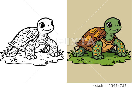 Cute cartoon tortoise on grass illustration Cute cartoon tortoise on grass illustration 136547874
