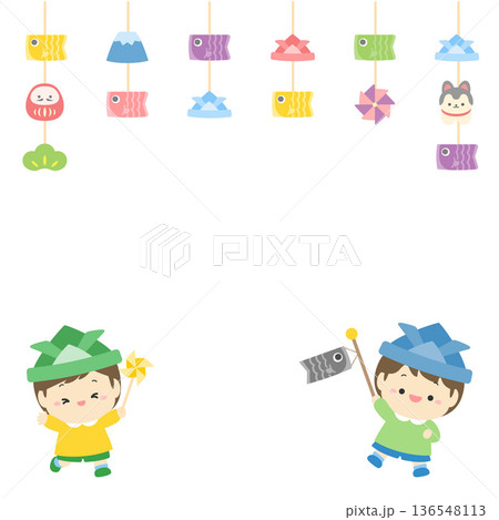 こどもの日の飾りとかぶとをかぶった男の子の背景、正方形 こどもの日の飾りとかぶとをかぶった男の子の背景、正方形 136548113