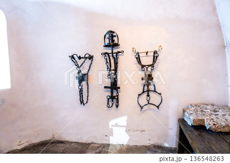Religious forged body chains of the venerable elder Julian of Murom in Annunciation Monastery in Murom, Russia Religious forged body chains of the venerable elder Julian of Murom in Annunciation Monastery in Murom, Russia 136548263
