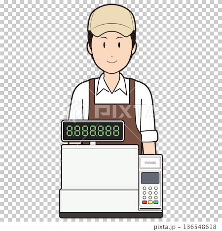 レジスターと男性カフェ店員① 136548618