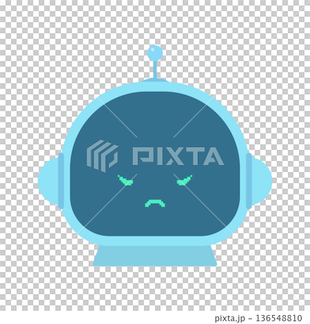 怒った顔で睨むロボットのイラスト- AIやコンピュータの誤作動やウイルス、アクセス拒否のイメージ素材 136548810