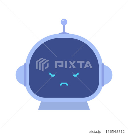 怒った顔で睨むロボットのイラスト- AIやコンピュータの誤作動やウイルス、アクセス拒否のイメージ素材 136548812