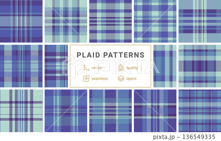 Seamless purple and blue plaid pattern blending modern style with classic tradition. Perfect for textiles, branding, or digital wallpaper, this tartan texture evokes cool sophistication. Seamless purple and blue plaid pattern blending modern style with classic tradition. Perfect for textiles, branding, or digital wallpaper, this tartan texture evokes cool sophistication. 136549335