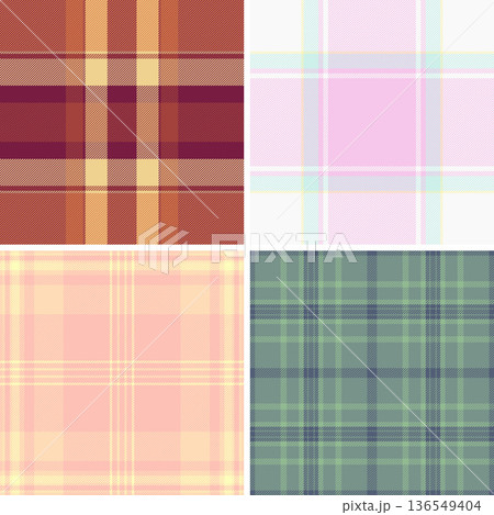 Festive plaid bundle built for product mockups. New Year tartan backgrounds enhance presentation. Vector clarity supports realism. 136549404