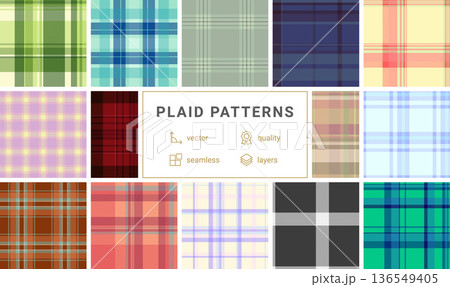 Plaid pattern collection for digital fashion projects. Works for mockups, downloadable patterns, and digital textile previews. Vector adaptability ensures compatibility. Plaid pattern collection for digital fashion projects. Works for mockups, downloadable patterns, and digital textile previews. Vector adaptability ensures compatibility. 136549405