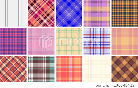 Decorative plaid collection designed for holiday interiors. The pack supports wall art and seasonal decor visuals. Seamless vectors feel continuous. Decorative plaid collection designed for holiday interiors. The pack supports wall art and seasonal decor visuals. Seamless vectors feel continuous. 136549415