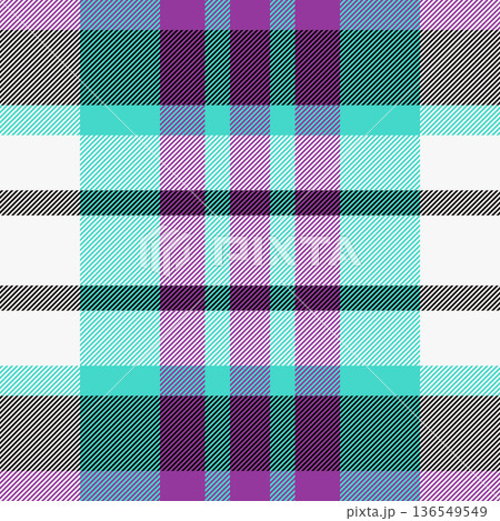 Patterned vector pattern textile, exotic texture tartan background. Living room fabric check plaid seamless in white and teal colors. Patterned vector pattern textile, exotic texture tartan background. Living room fabric check plaid seamless in white and teal colors. 136549549