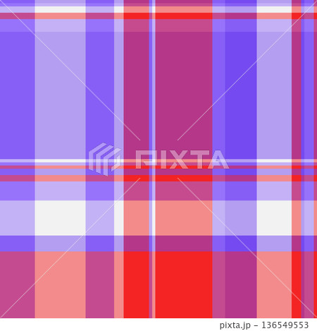 Yard check background fabric, repetition tartan seamless texture. Spring textile pattern vector plaid in indigo and red colors. 136549553
