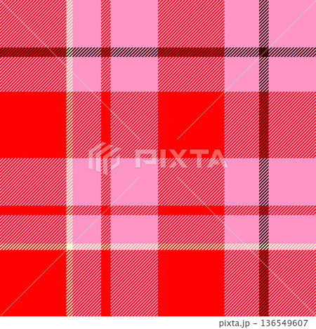 Uk texture plaid check, periodic vector pattern tartan. Domestic fabric seamless background textile in pink and red colors. 136549607