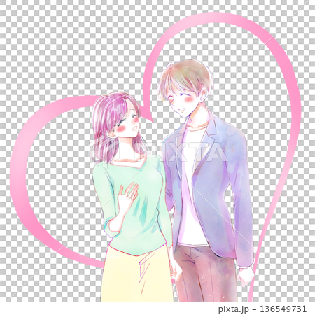 Smiling man and woman cuddling 136549731