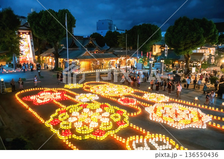 Aerial view of Hakata lantern light festival at Kushida shrine, Fukuoka 136550436