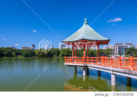 Iconic hexagonal pavilion by Ohori lake park with Fukuoka city Iconic hexagonal pavilion by Ohori lake park with Fukuoka city 136550438
