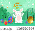 easter greeting card with bunny and easter eggs 136550596