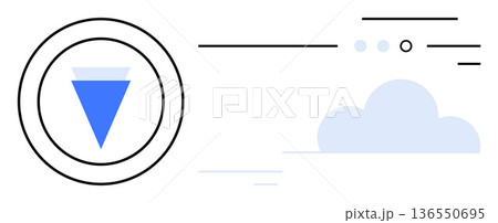 Data visualization, technology, digital media, minimalism, innovation, abstract concepts. A blue triangle within a circle, a cloud and minimalist black lines. Data visualization and technology Data visualization, technology, digital media, minimalism, innovation, abstract concepts. A blue triangle within a circle, a cloud and minimalist black lines. Data visualization and technology 136550695