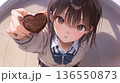 ハート型チョコを差し出す女の子の甘くて可愛いバレンタインアニメ風イラスト 136550873