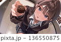 チョコを差し出す制服の女の子が可愛いバレンタインイメージのアニメ風イラスト 136550875