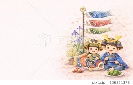 余白たっぷりのこどもの日家族イラスト 余白たっぷりのこどもの日家族イラスト 136551378