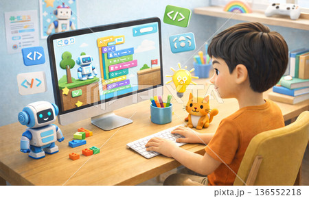 子供が学ぶプログラミング教育のイラスト 子供が学ぶプログラミング教育のイラスト 136552218