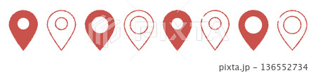 イラスト素材：マップのピン　ベクター　赤　red pin point. pin location i 136552734