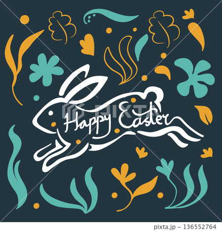 Happy Easter Day Running Rabbit Doodle Greeting.Vector Illustration Happy Easter Day Running Rabbit Doodle Greeting.Vector Illustration 136552764