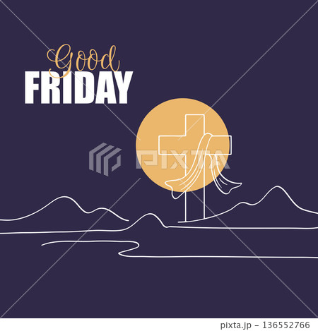 Good Friday Christian Cross Gold Line Art Greeting.Vector Illustration 136552766