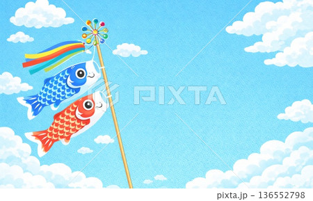 青空を泳ぐ鯉のぼりの爽やかな空背景 136552798