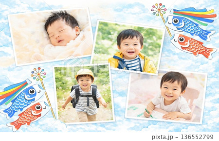 こどもの日を彩る子供写真入りデザインフレーム 136552799
