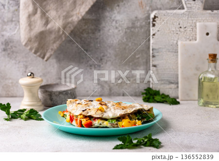 Mexican traditional snack quesadilla with vegetable Mexican traditional snack quesadilla with vegetable 136552839