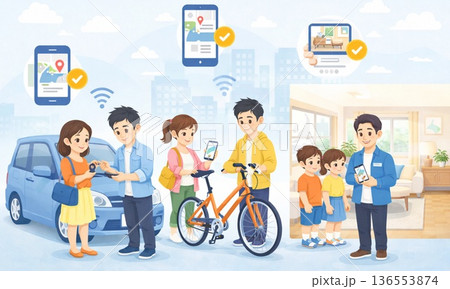 多様な働き方を支えるシェアリングサービスのイラスト 136553874