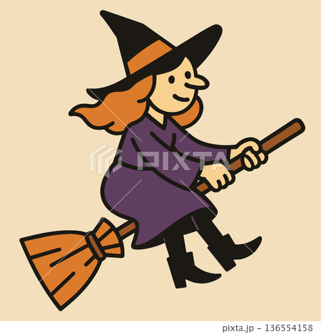 Cute witch flying on broomstick vector cartoon illustration Cute witch flying on broomstick vector cartoon illustration 136554158