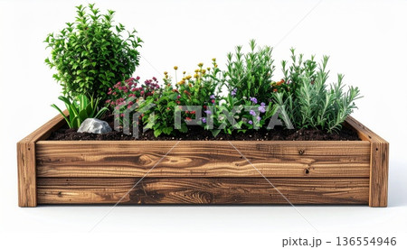 Rustic Wooden Planter with Assorted Greenery...のイラスト素材 [136554946] - PIXTA